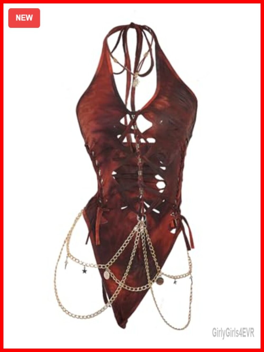 Gothic Cut Out Lace Up Bodysuit Halter Neck Rave Going Out